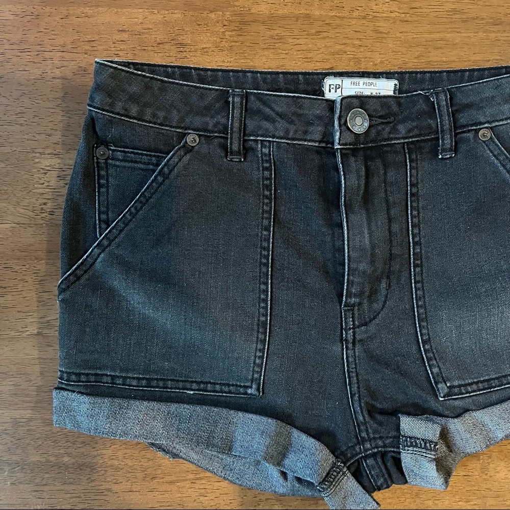 Free People Black Denim Shorts with Large Pockets